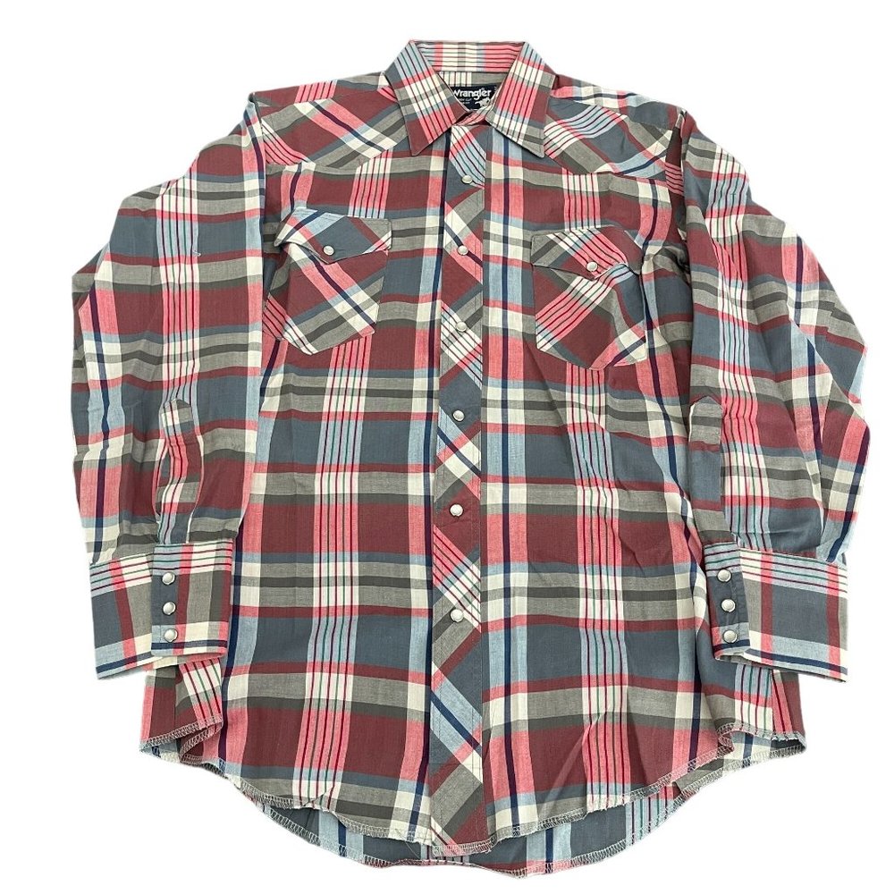 Vintage Wrangler Plaid Pearl Snap Western LS Shirt Made In USA, Size 15.5 x 32